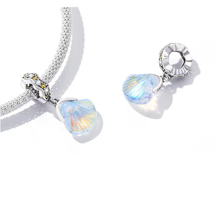 Silber Muschel Anhänger mit bunten Kristallen für Pandora Armband