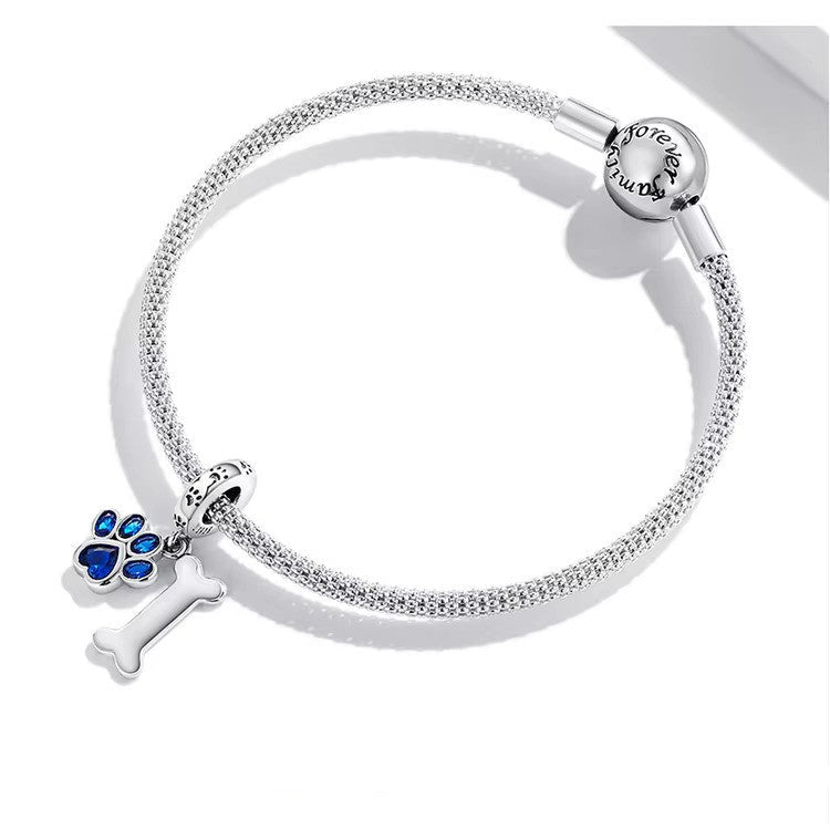 Sterling 925 silver Paw and Bone Blue Charm