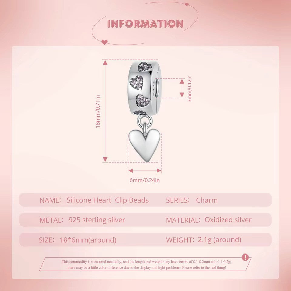 Sterling 925 Silber Clip Zirkon Herzen Dangler Charm – Pandora kompatibel