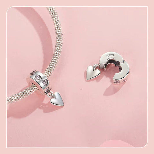 Sterling 925 Silver Clip Zircon Hearts Dangler Charm – Pandora Compatible