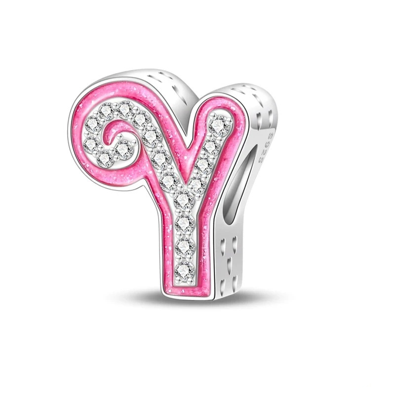 Sterling 925 silber Rosa Buchstabe Y Anhänger Charm für Armband kompatible Pandora