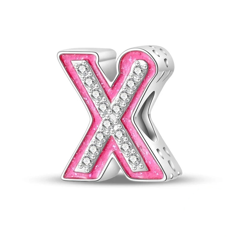 Sterling 925 silber Rosa Buchstabe X Anhänger Charm für Armband kompatible Pandora