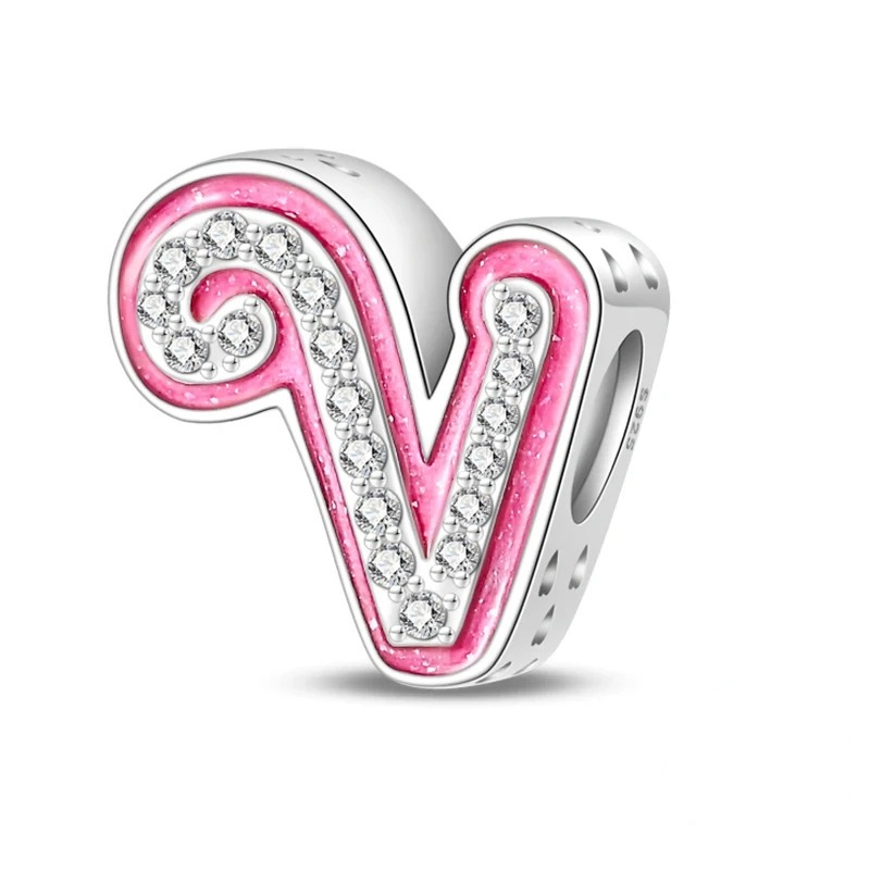 Sterling 925 silber Rosa Buchstabe V Anhänger Charm für Armband kompatible Pandora