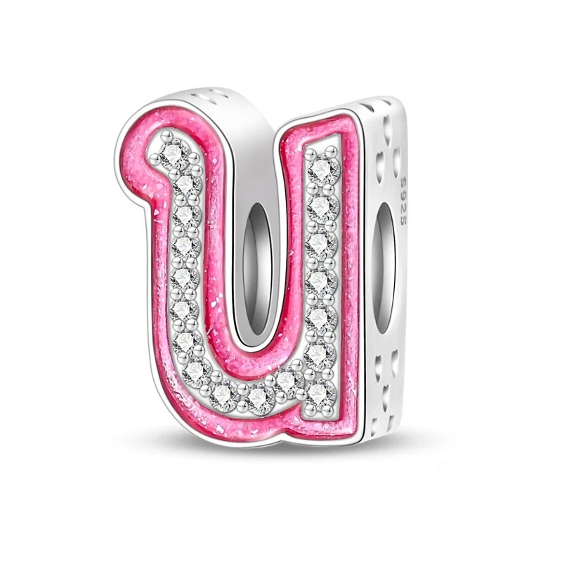 Sterling 925 silber Rosa Buchstabe U Anhänger Charm für Armband kompatible Pandora