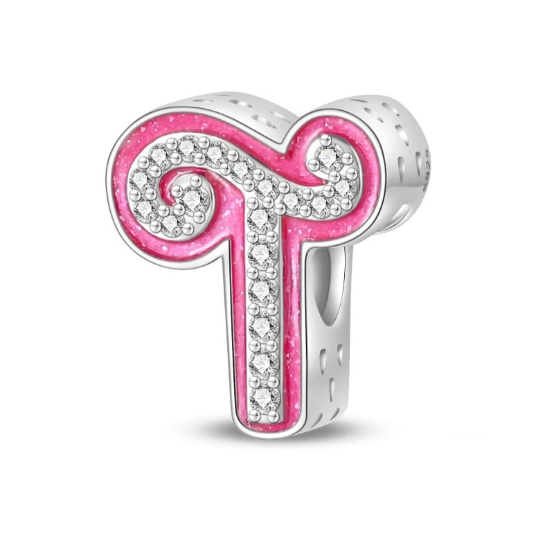 Sterling 925 silber Rosa Buchstabe T Anhänger Charm für Armband kompatible Pandora
