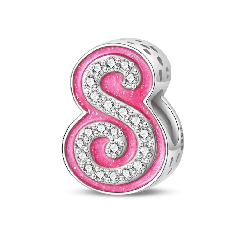 Sterling 925 silber Rosa Buchstabe S Anhänger Charm für Armband kompatible Pandora
