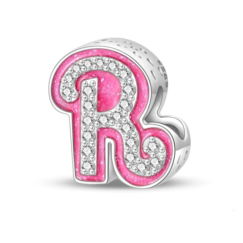 Sterling 925 silber Rosa Buchstabe R Anhänger Charm für Armband kompatible Pandora