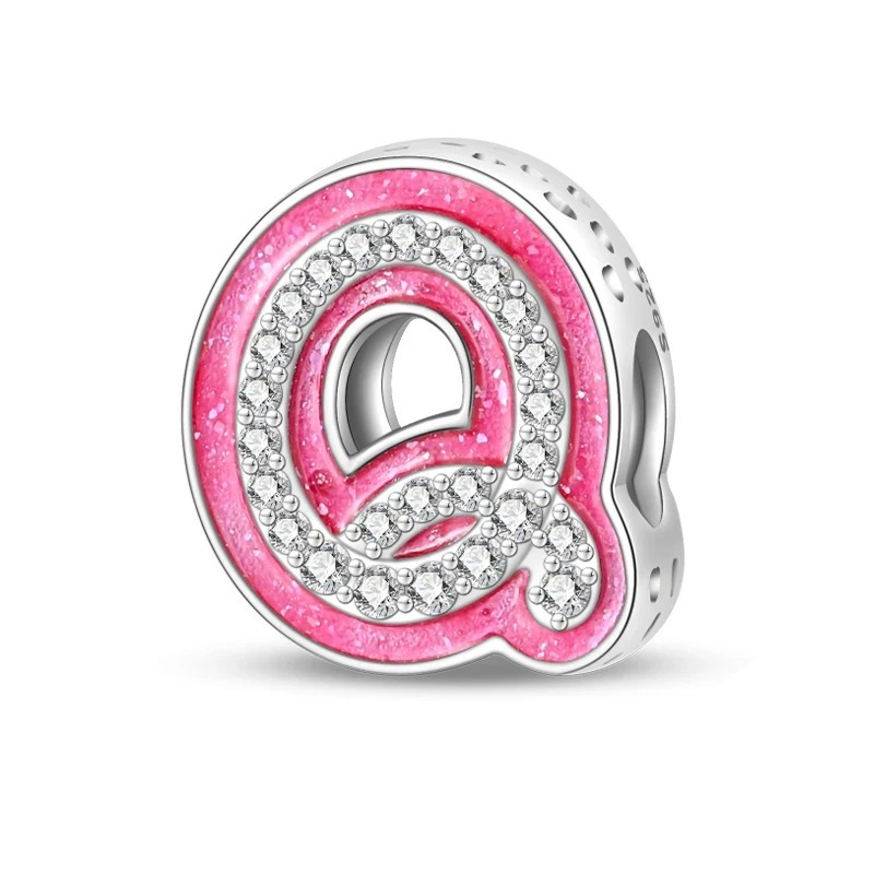 Sterling 925 silber Rosa Buchstabe Q Anhänger Charm für Armband kompatible Pandora