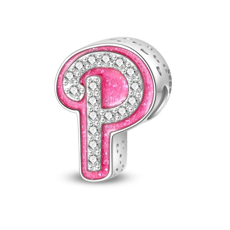 Sterling 925 silber Rosa Buchstabe P Anhänger Charm für Armband kompatible Pandora