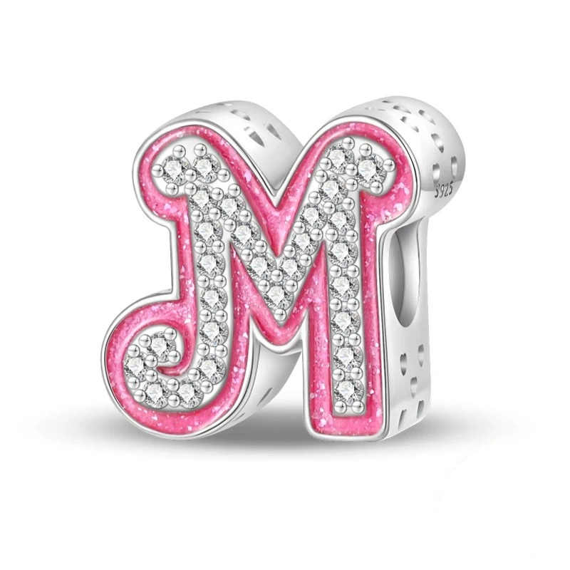 Sterling 925 silber Rosa Buchstabe M Anhänger Charm für Armband kompatible Pandora