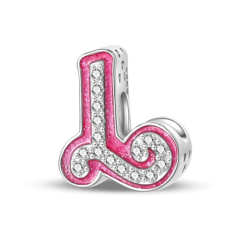 Sterling 925 silber Rosa Buchstabe L Anhänger Charm für Armband kompatible Pandora