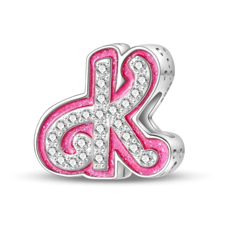 Sterling 925 silber Rosa Buchstabe k Anhänger Charm für Armband kompatible Pandora