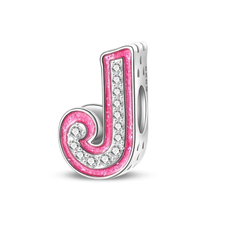 Sterling 925 silber Rosa Buchstabe j Anhänger Charm für Armband kompatible Pandora