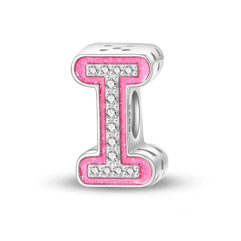 Sterling 925 silber Rosa Buchstabe i Anhänger Charm für Armband kompatible Pandora