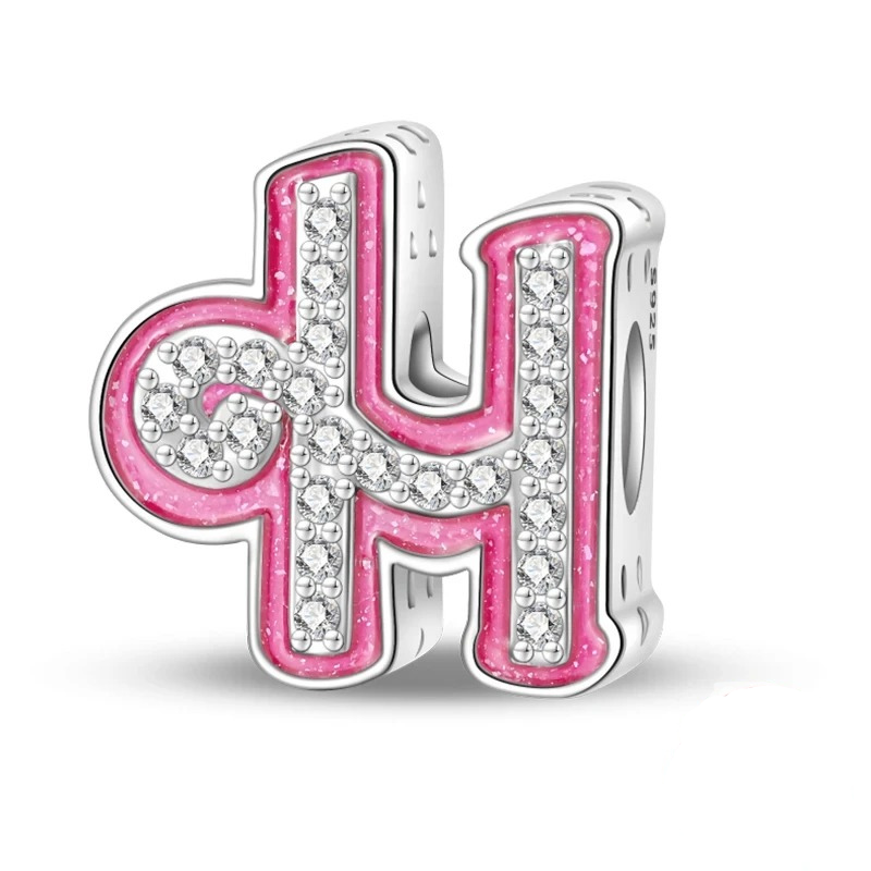 Sterling 925 silber Rosa Buchstabe h Anhänger Charm für Armband kompatible Pandora