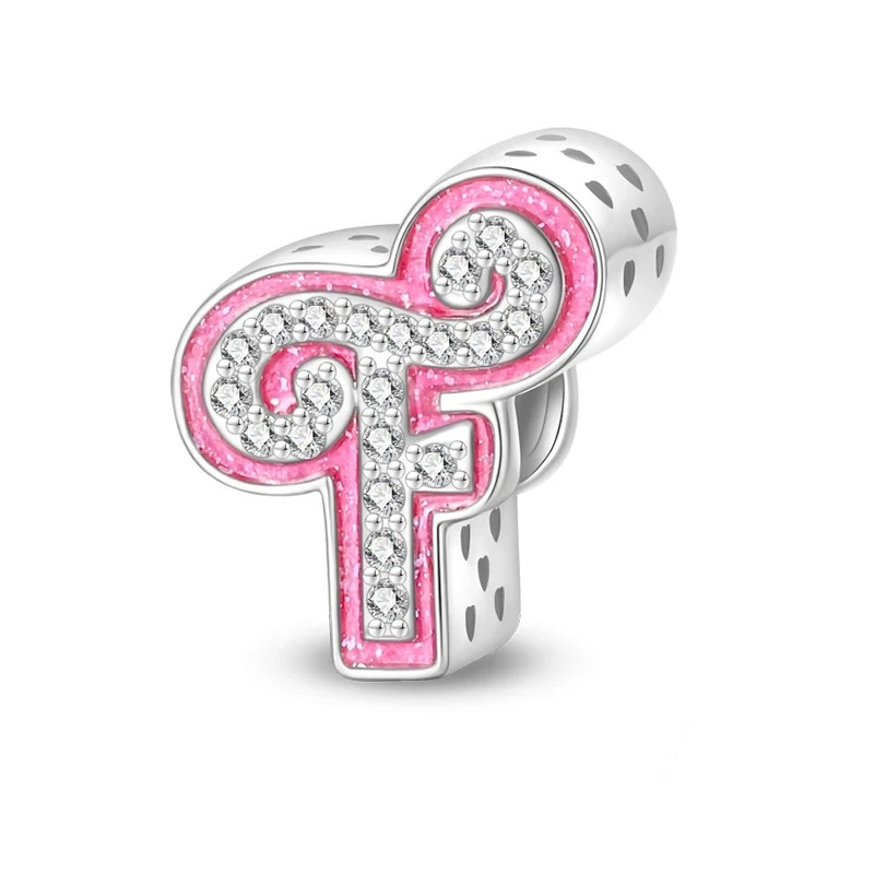 Sterling 925 silber Rosa Buchstabe f Anhänger Charm für Armband kompatible Pandora