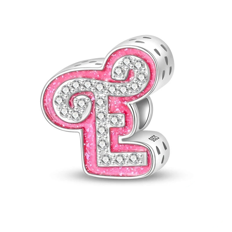 Sterling 925 silber Rosa Buchstabe e Anhänger Charm für Armband kompatible Pandora