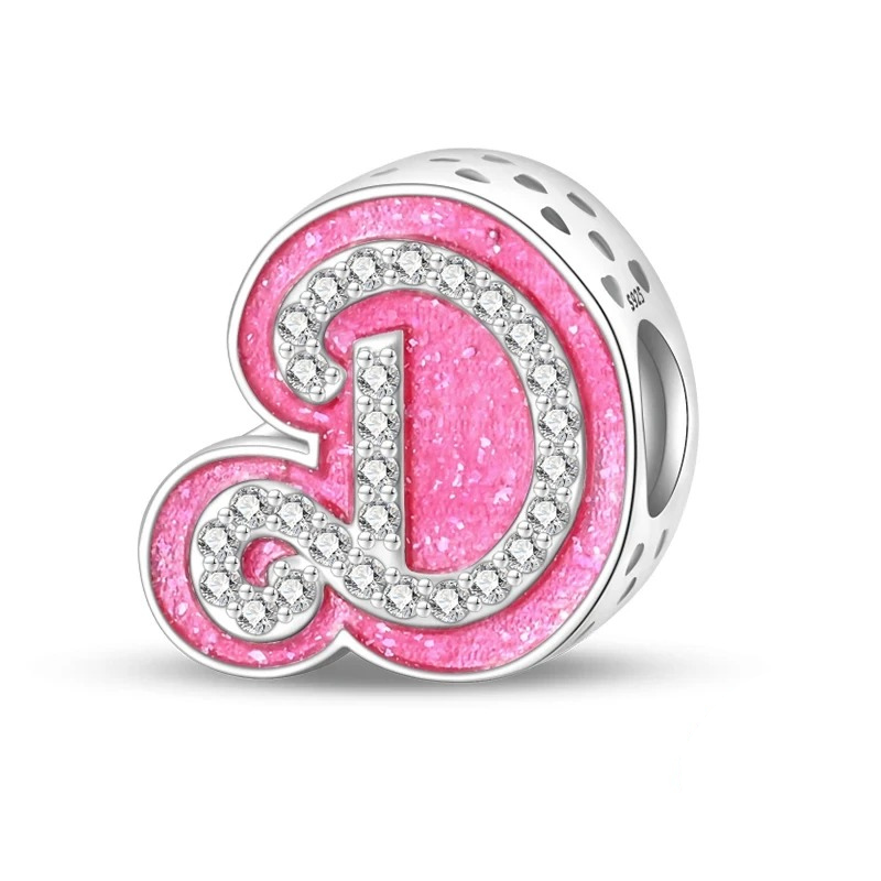 Sterling 925 silber Rosa Buchstabe d Anhänger Charm für Armband kompatible Pandora