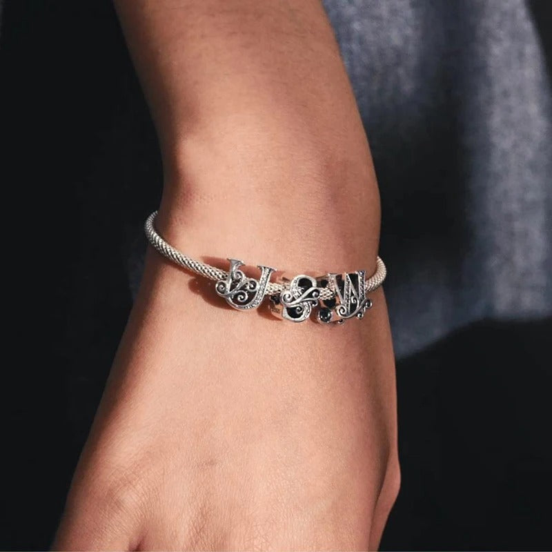 Sterling 925 silber Buchstabe Vintage stil Anhänger Charm für Armband Compatible Pandora8