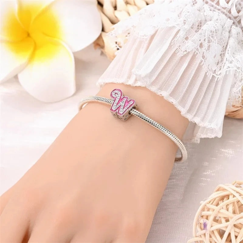 Sterling 925 silber Buchstaben Rosa Anhänger Charm für Armband Compatible Pandora7