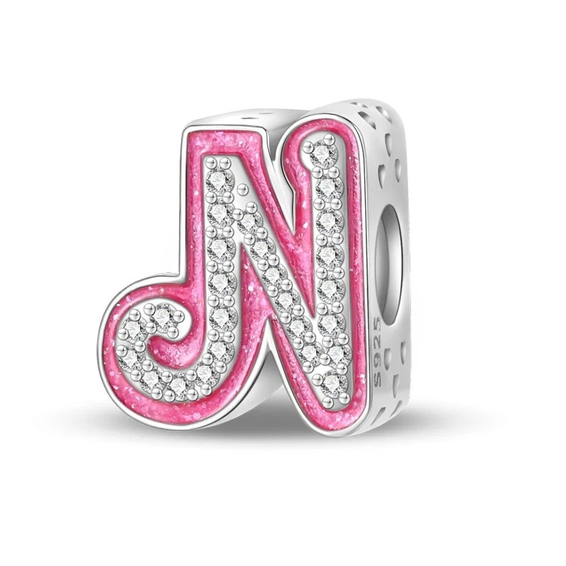 Sterling 925 silber Rosa Buchstabe N Anhänger Charm für Armband kompatible Pandora