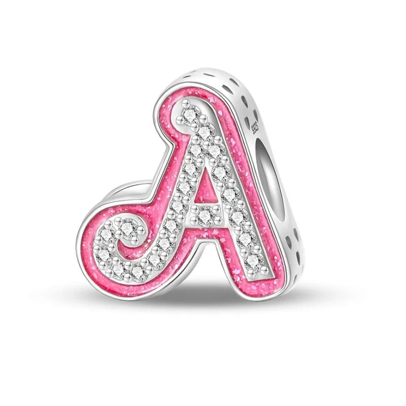 Sterling 925 silber Rosa Buchstabe A Anhänger Charm für Armband kompatible Pandora