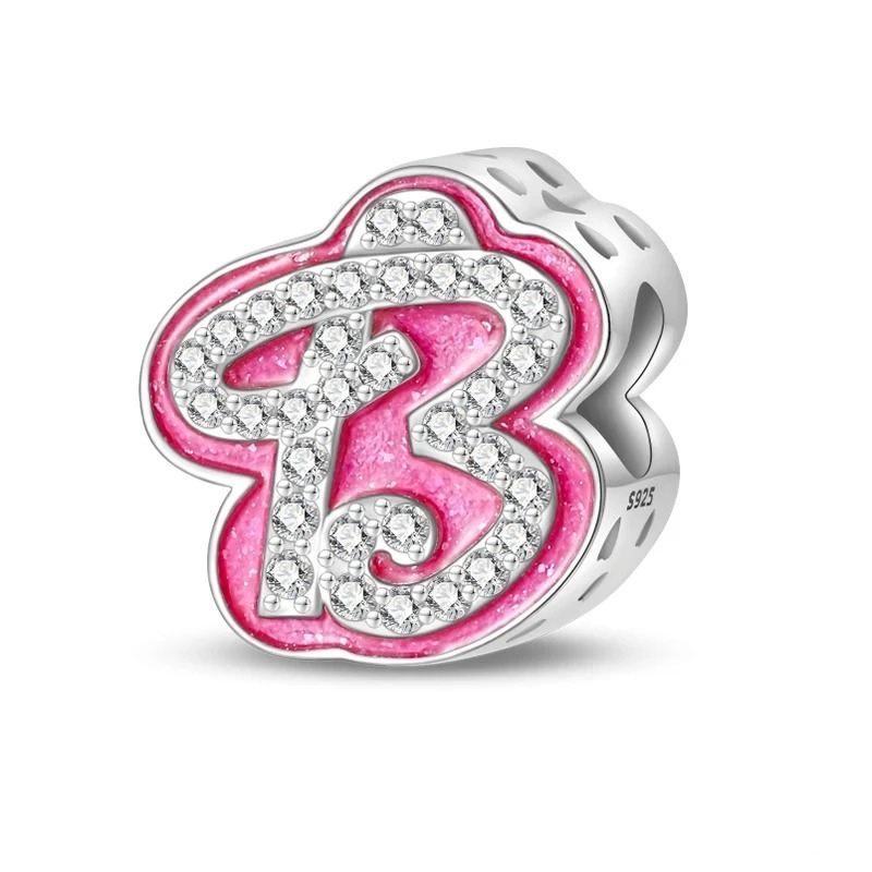 Sterling 925 silber Rosa Buchstabe b Anhänger Charm für Armband kompatible Pandora