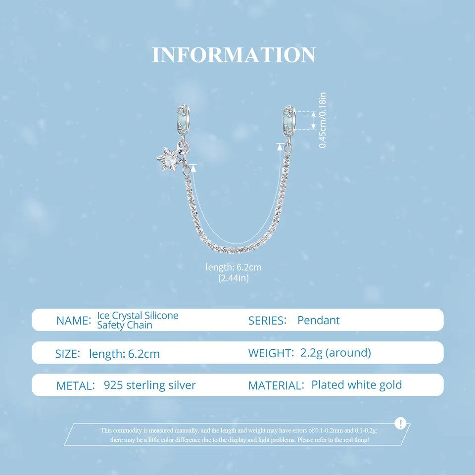 Sterling 925 Silber Eisiger Kristall Winter Sicherheitskette Charm