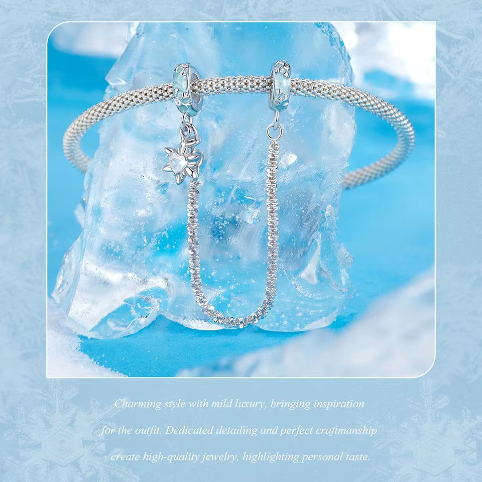 Sterling 925 Silber Eisiger Kristall Winter Sicherheitskette Charm