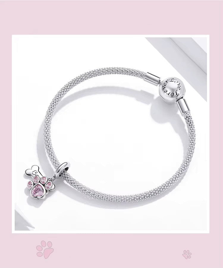 Sterling 925 silver Cute Zircon Paw with Engraved BABY bone Charm