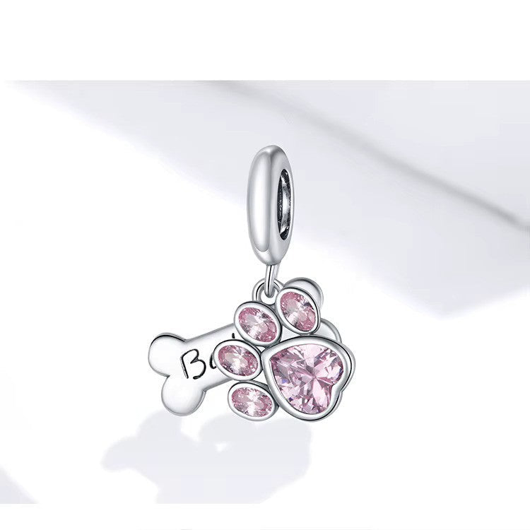 Sterling 925 silver Cute Zircon Paw with Engraved BABY bone Charm