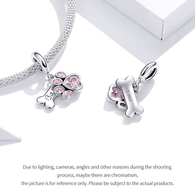 Sterling 925 silver Cute Zircon Paw with Engraved BABY bone Charm