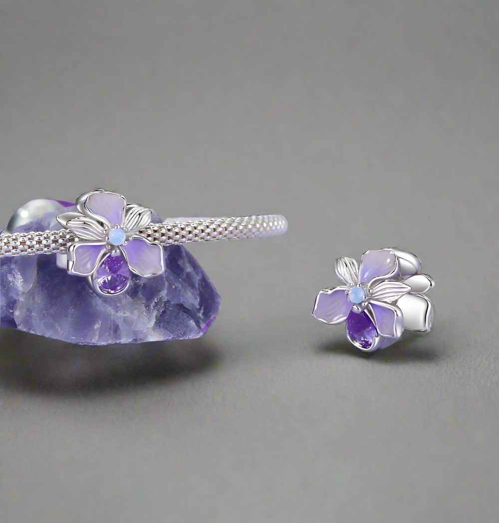 Beidseitiger Irisblumen-Charm aus 925 Silber Schmuck