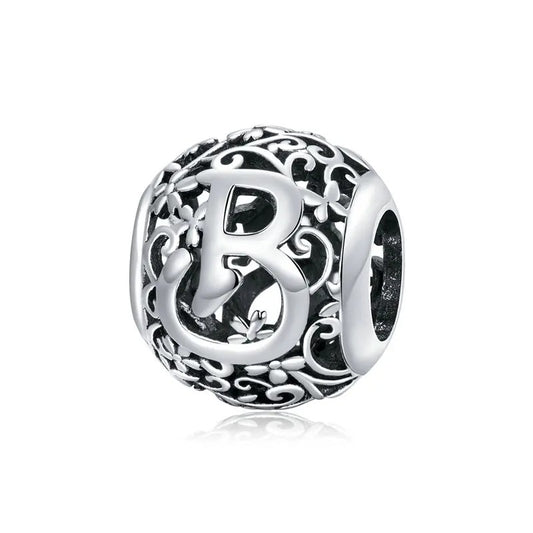 Sterling 925 silber Buchstabe Vintage stil 2 B Anhänger Charm für Armband Compatible Pandora