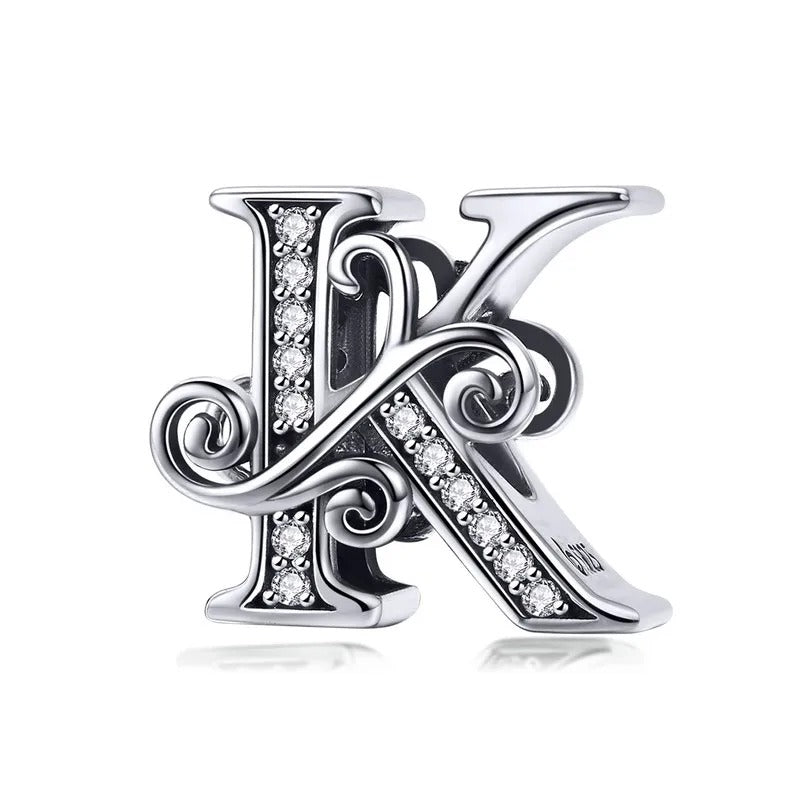 Sterling 925 silber Buchstabe Vintage stil K Anhänger Charm für Armband Compatible Pandora