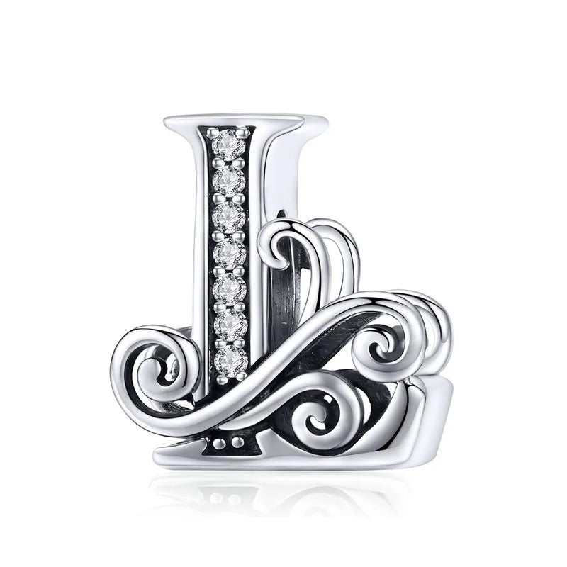 Sterling 925 silber Buchstabe Vintage stil L Anhänger Charm für Armband Compatible Pandora