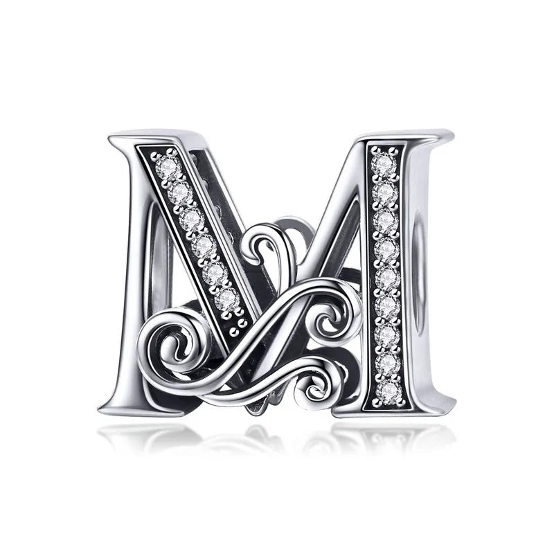 Sterling 925 silber Buchstabe Vintage stil M Anhänger Charm für Armband Compatible Pandora