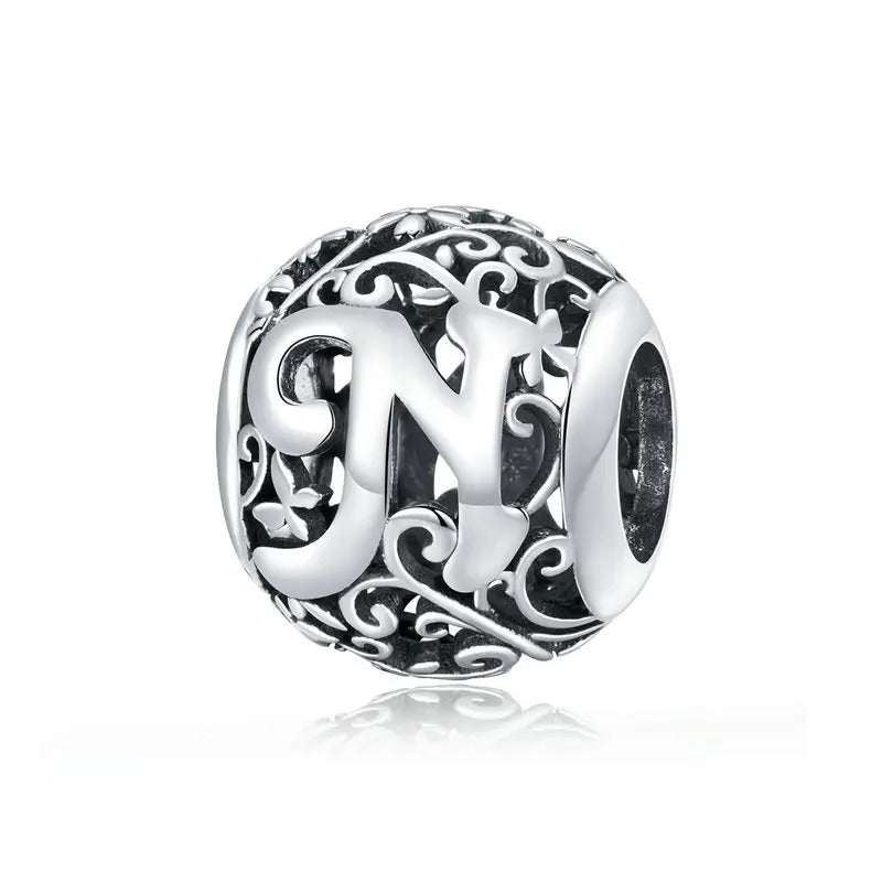 Sterling 925 Silver vintage style A-Z initials charm