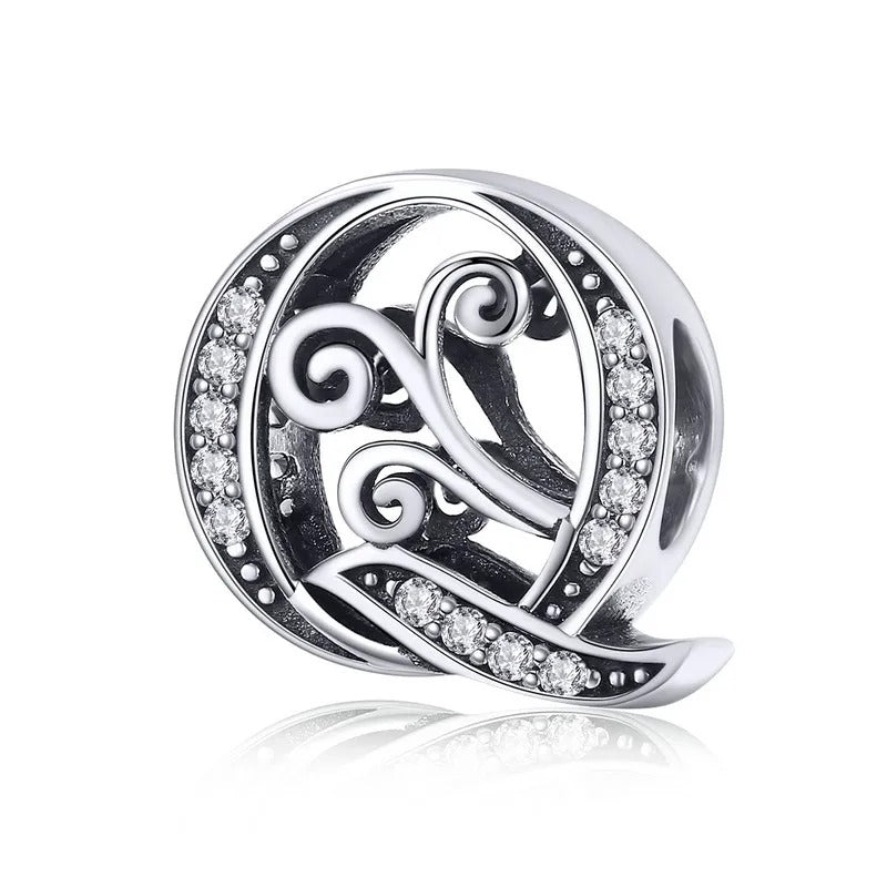Sterling 925 silber Buchstabe Vintage stil Q Anhänger Charm für Armband Compatible Pandora