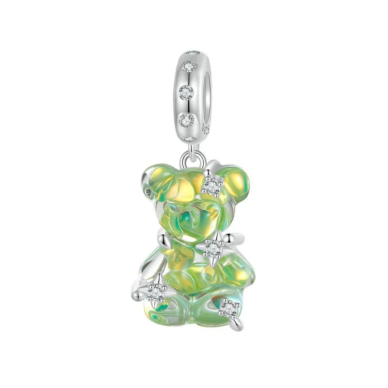 Grüner Bär Charm aus 925 Silber mit Kristallen Schmuck