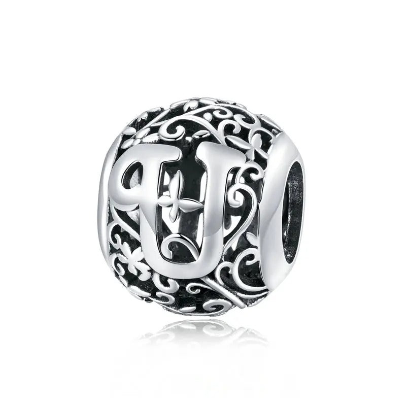 Sterling 925 Silver vintage style A-Z initials charm