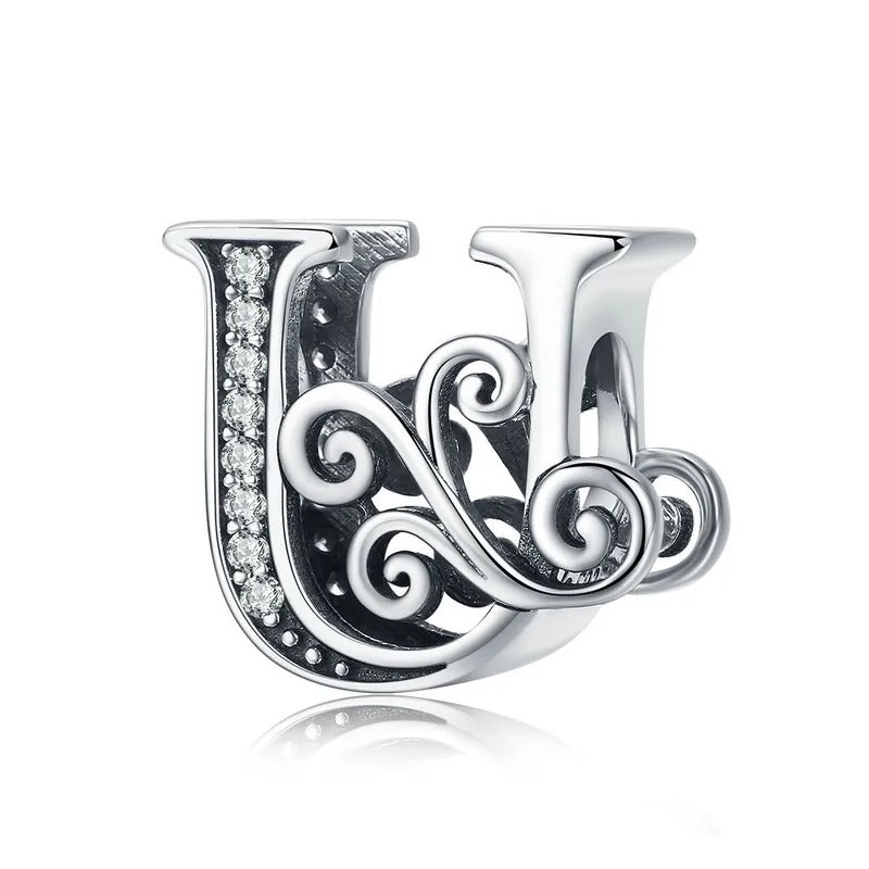 Sterling 925 silber Buchstabe Vintage stil U Anhänger Charm für Armband Compatible Pandora
