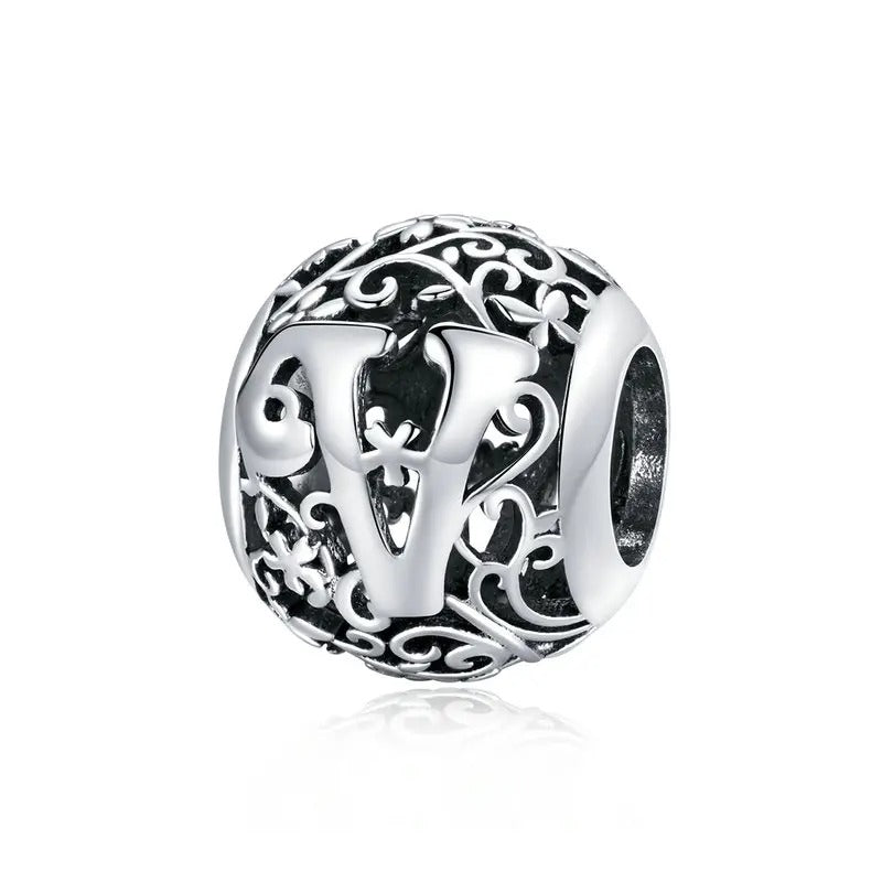 Sterling 925 Silver vintage style A-Z initials charm