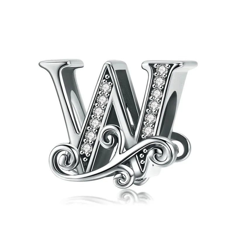 Sterling 925 silber Buchstabe Vintage stil W Anhänger Charm für Armband Compatible Pandora