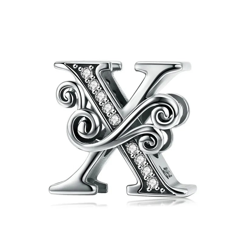 Sterling 925 silber Buchstabe Vintage stil X Anhänger Charm für Armband Compatible Pandora