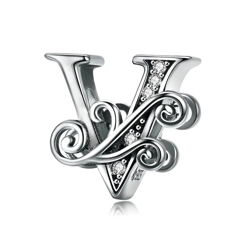 Sterling 925 silber Buchstabe Vintage stil V Anhänger Charm für Armband Compatible Pandora