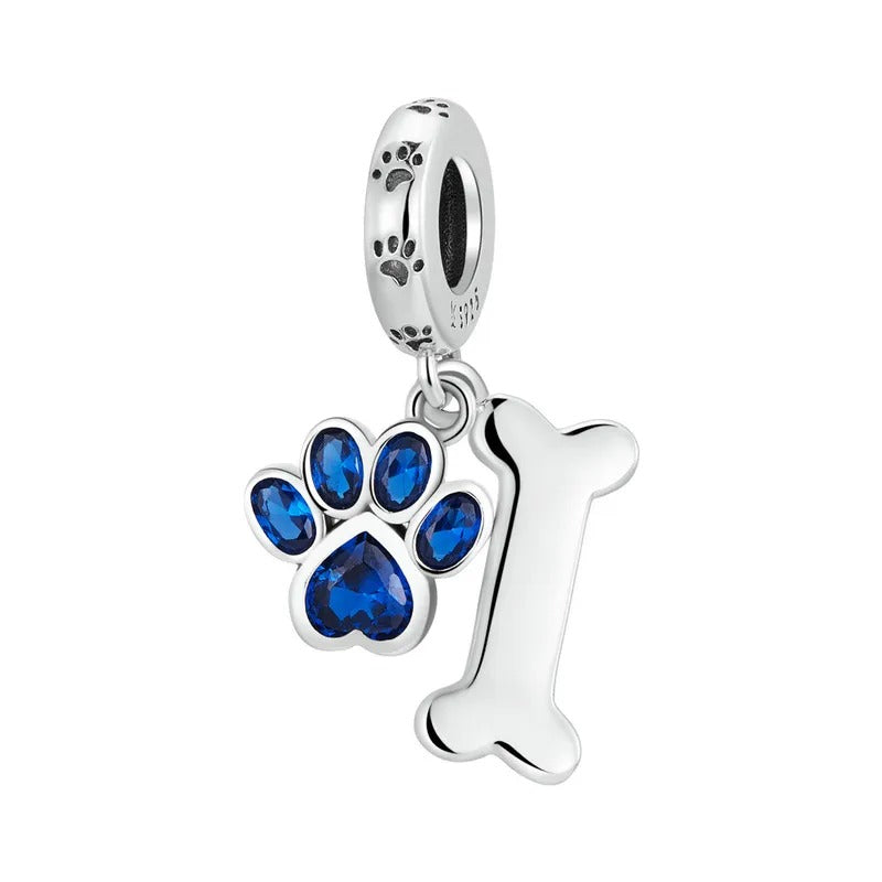 Sterling 925 silver Paw and Bone Blue Charm