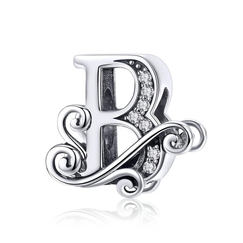 Sterling 925 silber Buchstabe Vintage stil B Anhänger Charm für Armband Compatible Pandora
