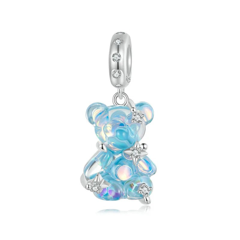 Silber Teddy Bär Anhänger mit blauen Kristallen für Pandora Armband