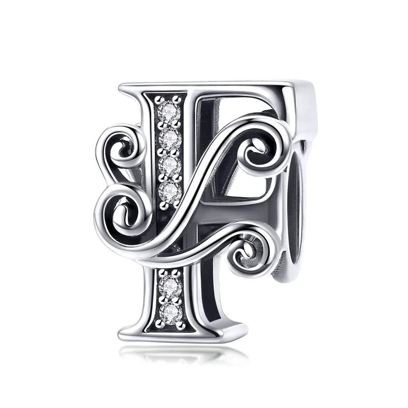 Sterling 925 silber Buchstabe Vintage stil F Anhänger Charm für Armband Compatible Pandora